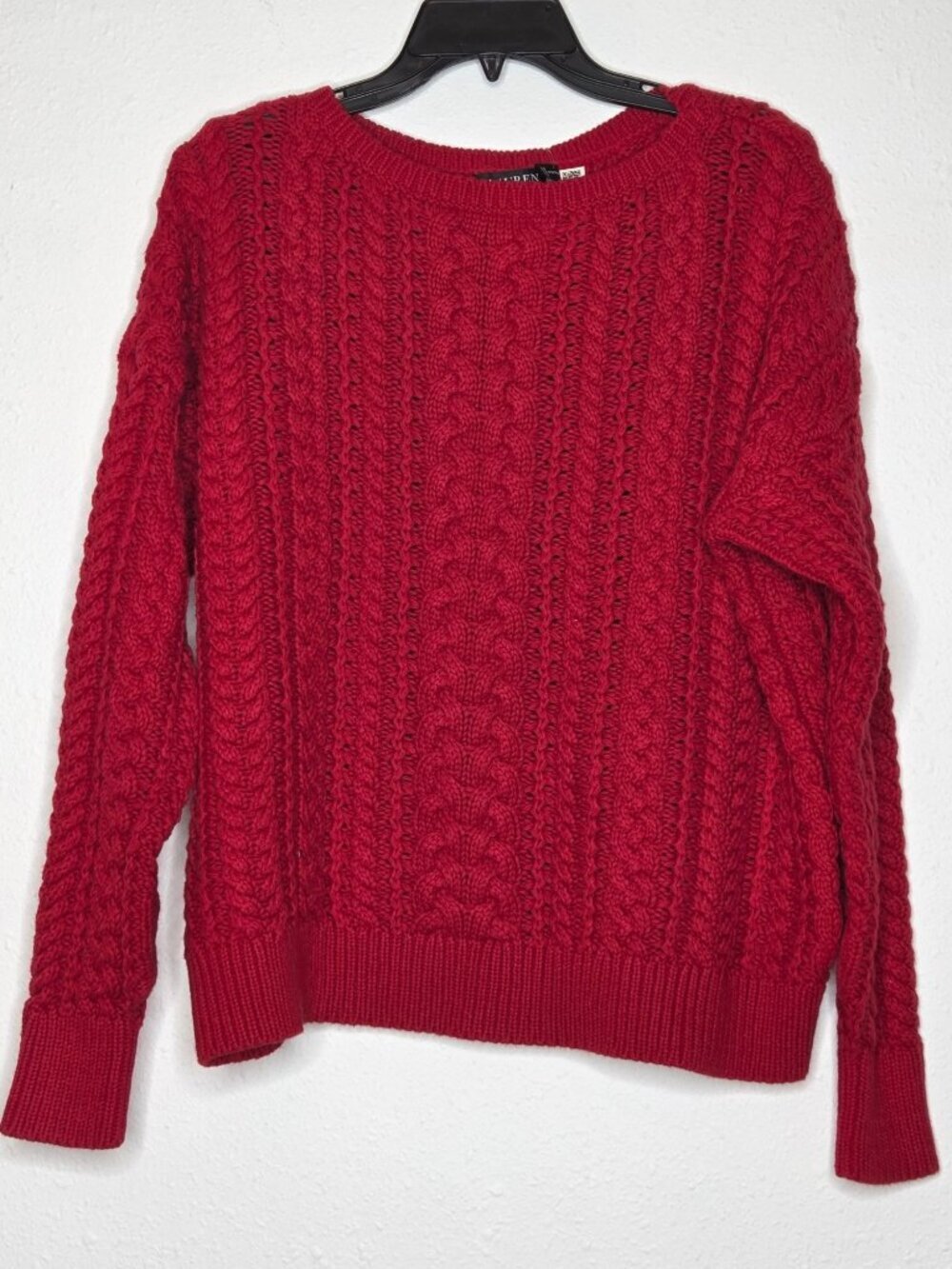 Lauren Ralph Lauren Cable-Knit Cotton-Blend Sweater - Festive Red - Picture 1 of 8